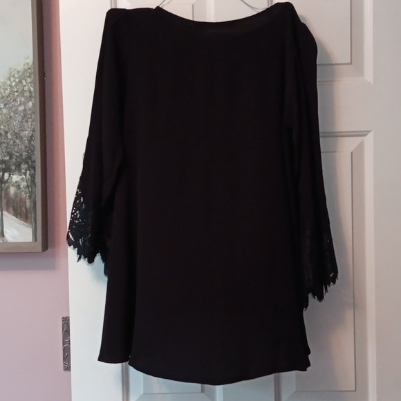 For Love and Lemons Black Dress Blouse with Lace Flare Sleeves NWT Small To Med - Picture 6 of 6
